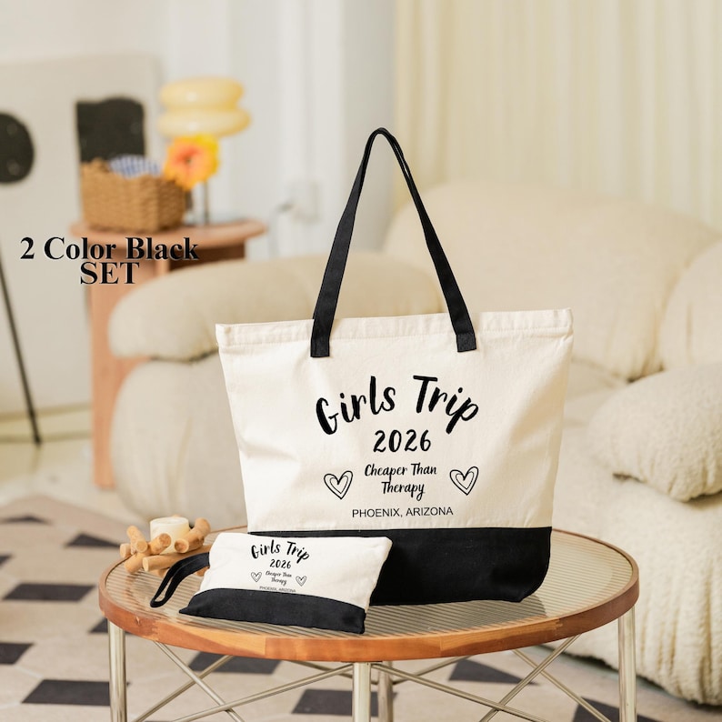 Girls Trip Cheaper Than Therapy Tote Bag, Vacation Gift image 7
