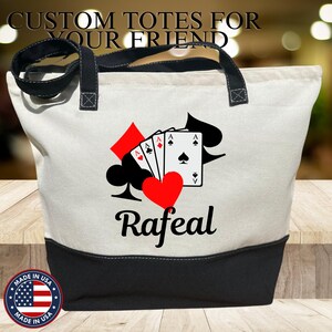 Custom Playing Card Canvas Bag, Card Zippered Tote, Bridge Game Tote Bag, Canasta Gift Ideas, Canasta Bag for Cards, Card Player Canvas Tote image 2