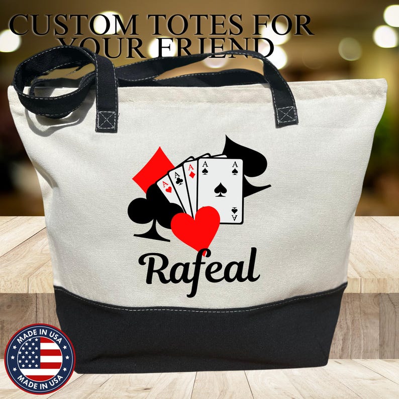 Custom Playing Card Canvas Bag, Card Zippered Tote, Bridge Game Tote Bag, Canasta Gift Ideas, Canasta Bag for Cards, Card Player Canvas Tote image 2