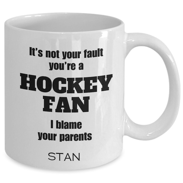 Custom hockey fan mug, funny christmas present for brother, father, husband, joke rink rat keepsake