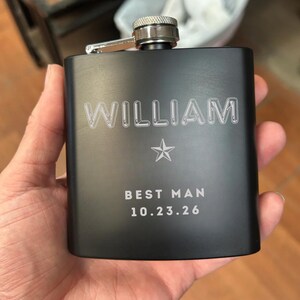 Personalized Men&#39;s Wedding theme Flask, custom gift for Groom&#39;s Man, Best Man, Father of the Groom, Groom,  Usher, 6oz flask