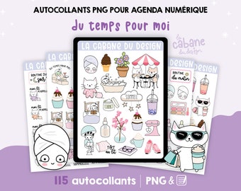 May include: A set of 115 digital planner stickers featuring cute illustrations of cats, coffee, and other everyday activities. The stickers are in a variety of colors and styles, and they are perfect for adding a touch of personality to your digital planner.