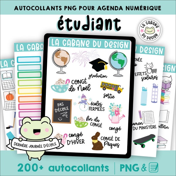 Autocollants digitaux pour agenda numérique au thème Étudiant / Scolaire / Études en FRANÇAIS LCDD-011