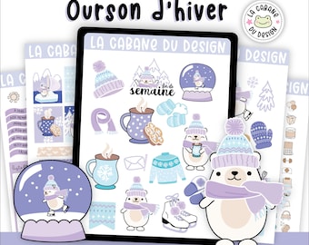 FRENCH digital stickers for digital diary with the theme of Winter Bear in LCDD-026