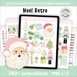 Digital stickers for digital diary with Retro Christmas theme in FRENCH LCDD-018
