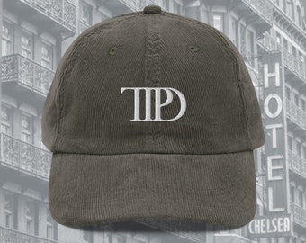 TTPD Vintage Cord Baseball Hat  |  Taylor The Tortured Poets Department Embroidered Dad Cap  |  Swift fan merch logo icon white embroidery