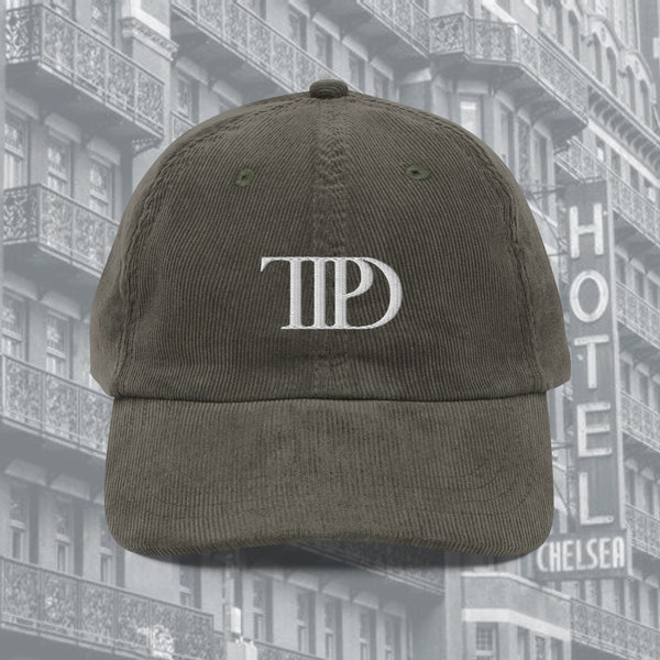 TTPD Vintage Cord Baseball Hat  |  Taylor The Tortured Poets Department Embroidered Dad Cap  |  Swift fan merch logo icon white embroidery