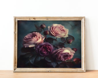 Vintage Roses in Oil Painting Style for Instant Print