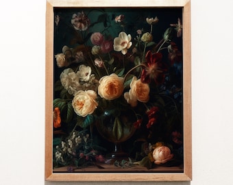 Moody Vintage Floral Painting I Dark Oil Painted Flowers I Digital Download