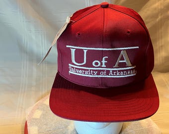 Vintage University of Arkansas Hat – U of A Embroidered Snapback, Razorbacks Maroon Cap, New With Tags