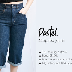 PASTEL cropped jeans straight leg high waist denim - DIGITAL PDF sewing pattern for women - Studio Calicot