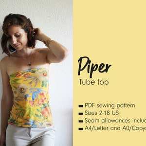 PIPER tube top met afneembare schouderbandjes - DIGITAAL PDF naaipatroon voor dames - Kommatia Patterns