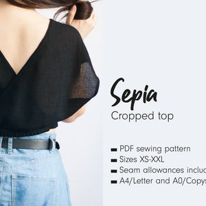 SEPIA asymmetric crop top wrap top elastic waist - DIGITAL PDF sewing pattern for women - Studio Calicot