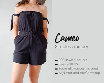 CAMEO trägerloser Strampler mit Taschen Bustier Top - DIGITAL PDF Schnittmuster für Frauen - Studio Calicot