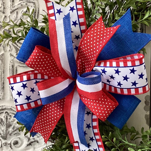 Patriotic Stars & Stripes Wreath Bow, 4th of July Bow, July 4th Decoration, Patriotic Lantern Bow, Memorial Day Bow, USA Bow