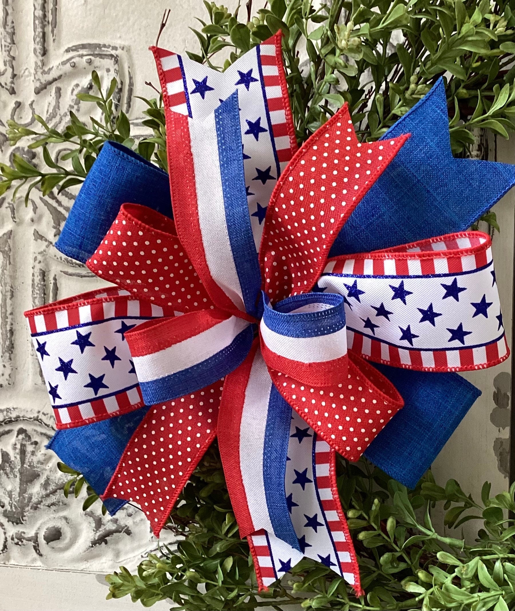 Patriotic Collection - Patriotic, Bow, Patriotic Bow, Wreath Bow, Large Bow, Mailbox Bow, Gift Bow, Bows, Decor, Yard Decor - UK