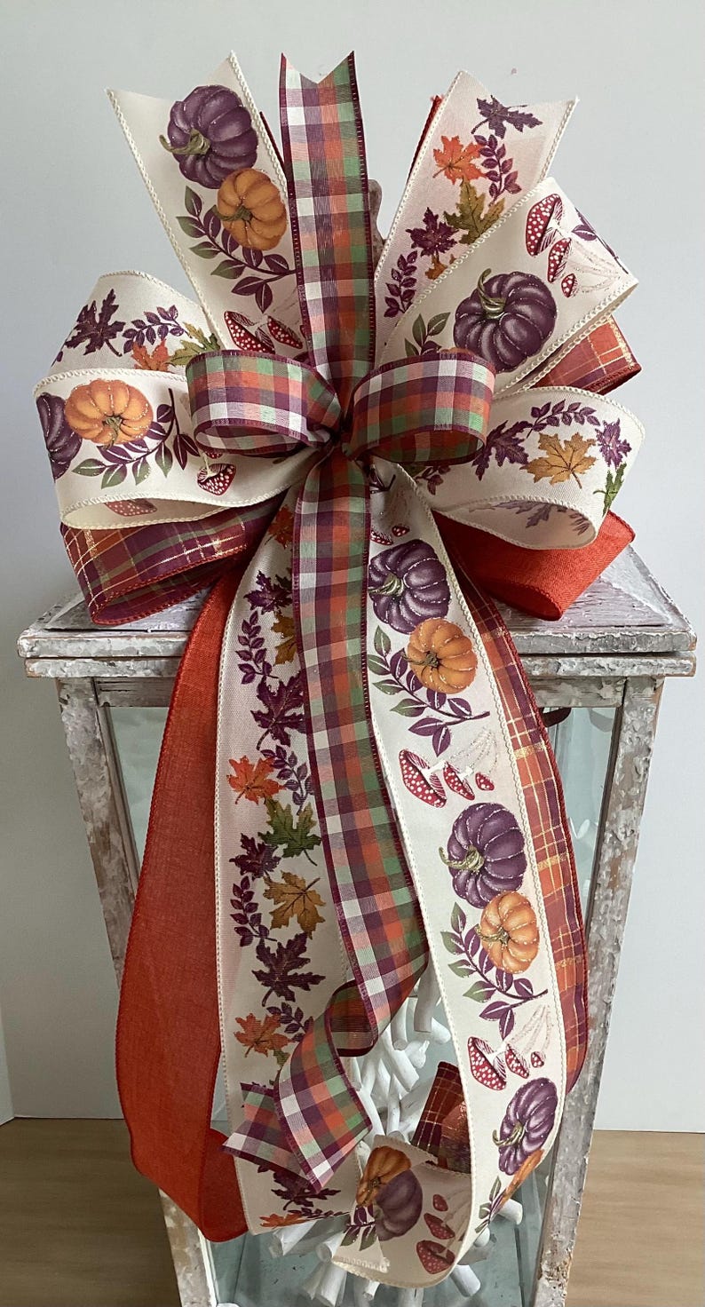 Rustic Fall Bow Plum & Rust Fall Wreath Bow, Thanksgiving Bow, Autumn Lantern Bow ...