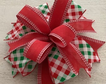 Red and Green Christmas Bow, Christmas Wreath Bow, Christmas Tree Decoration, Christmas, Door Hanger Bow, Christmas Lantern Bow,