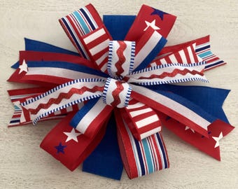 Large Patriotic Wreath Bow, 4th of July Bow, Lamp Post Bow, Patriotic Lantern Bow, Memorial Day Bow, USA Bow, Star Bow