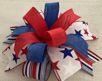 Patriotic Bow, 4th of July Bow, July 4th Decoration, Red White and Blue Wreath Bow, Patriotic Wreath Bow, Patriotic Door Hanger Bow, USA Bow