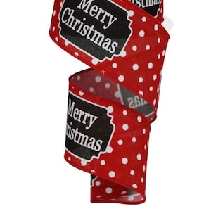 Merry Christmas Wired Ribbon, Red, White & Black Christmas Wired Ribbon for Wreaths, Christmas Craft Ribbon 2.5” 10 Yard Roll
