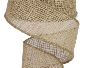 2.5” Natural Loose Weave Burlap Wired Ribbon, Everyday Ribbon, Craft Ribbon, Burlap Wired Ribbon for Wreaths, 10 Yards