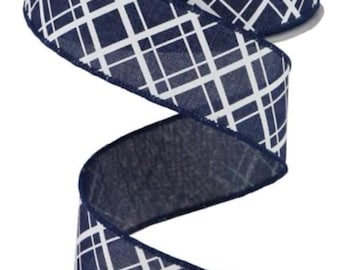 Ruban à Carreaux Bleu - Largeur 1 Cm, Longueur 2 Mètres, Sur Bobine En Bois