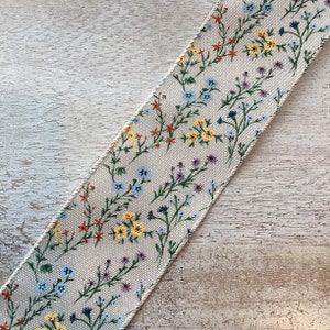 5 Yards Spring Floral Print Wired Ribbon 2.5 Wide Spring Natural Floral Print image 3