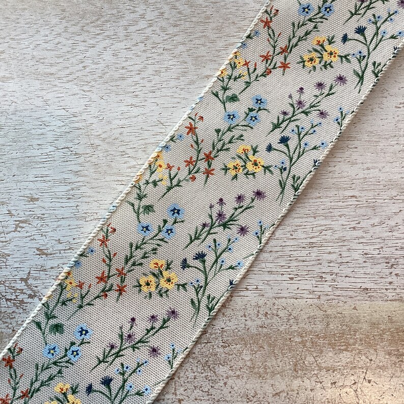 5 Yards Spring Floral Print Wired Ribbon 2.5 Wide Spring Natural Floral Print image 3