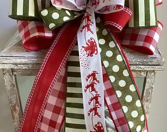 Christmas Bow, Christmas Wreath Bow, Christmas Tree Topper, Christmas Decor,  Christmas Lantern Bow, Red & Green Christmas Bow