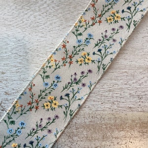 5 Yards Spring Floral Print Wired Ribbon 2.5 Wide Spring Natural Floral Print image 4