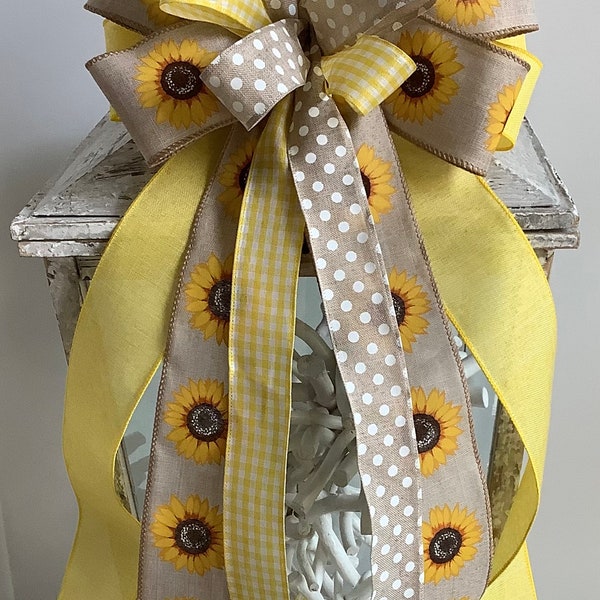 Sunflower Wreath Bow, Summer Wreath Bow, Lantern Bow, Sunflower Door Hanger Bow, Wreath Embellishment, Everyday Wreath Bow,