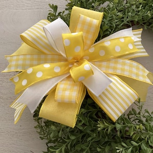 Yellow & White Spring Wreath Bow, Summer Wreath Bow, Lantern Bow, Spring Door Hanger Bow, Wreath Embellishment, Easter Bow