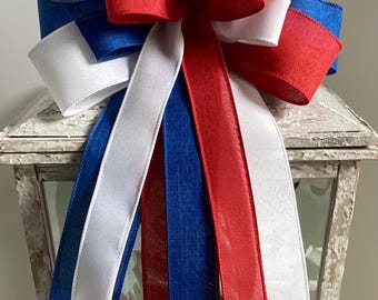 Patriotic Bow, 4th of July Bow, July 4th Decoration, Memorial Day Bow, Patriotic Wreath Bow, USA Bow, Red White & Blue Wreath Bow