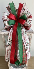 Christmas Bow, Merry Christmas Wreath Bow, Christmas Tree Topper, Christmas Decor,  Red and Green Christmas Bow, Lantern Bow