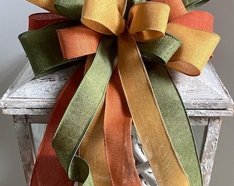 Fall Wreath Bow, Lantern Bow, Fall Door Hanger Bow, Wreath Embellishment, Thanksgiving Bow, Rust Green Mustard Bow, Autumn Bow, Fall Decor