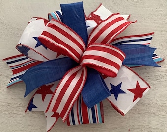 Patriotic Bow, 4th of July Bow, July 4th Decoration, Memorial Day Bow, Patriotic Wreath Bow, Patriotic Door Hanger Bow, Lantern Bow, USA Bow