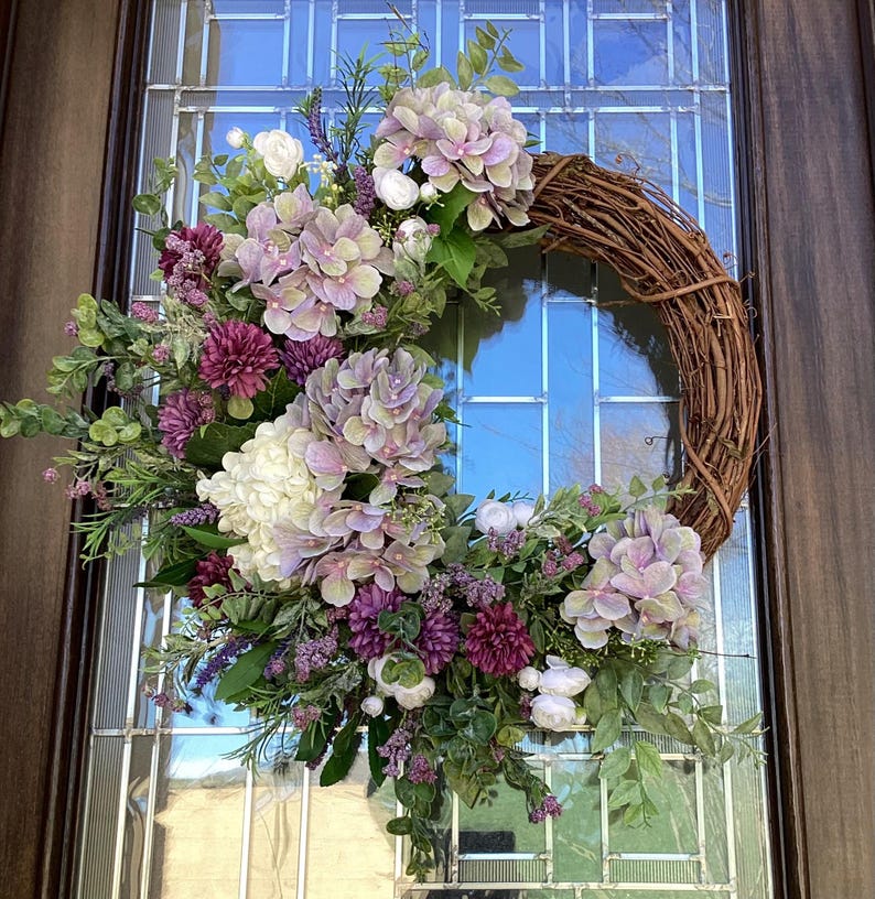 29”x 26” Spring Hydrangea Wreath, Spring Wreath, Easter Wreath ...