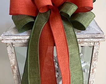 Fall Wreath Bow: Rust & Green Wired Ribbon - Thanksgiving Decor