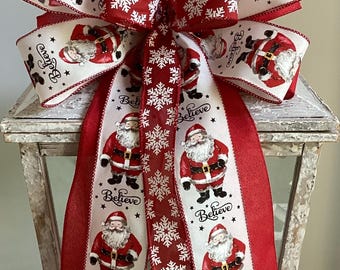 Christmas Bow, Farmhouse Christmas Wreath Bow, Christmas Tree Topper, Christmas Decor,  Christmas Santa Bow, Lantern Bow