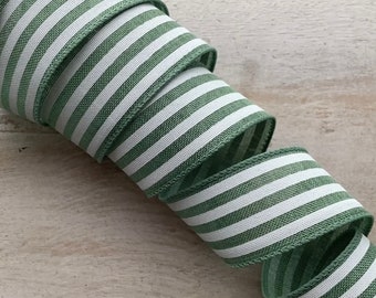 5 Yards Green and White Stripe Wired Ribbon, Everyday Stripe Wired Ribbon, Craft Ribbon, Stripe Wired Ribbon for Wreaths, 1.5” Wide