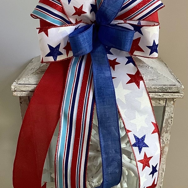 Patriotic Bow, 4th of July Bow, July 4th Decoration, Memorial Day Bow, Patriotic Wreath Bow, Patriotic Door Hanger Bow, Lantern Bow, USA Bow