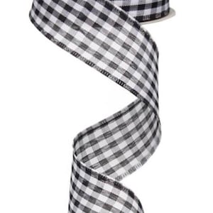 1.5” Black and White Gingham Check Wired Ribbon, Everyday Wired Ribbon, Wired Ribbon for Wreaths, 10 Yards