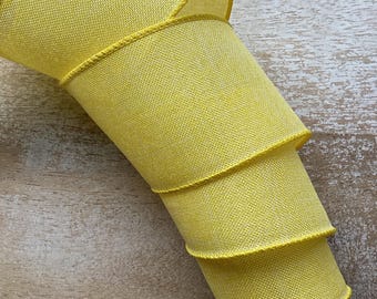 2.5” Yellow Wired Ribbon, Summer Solid Yellow Wired Ribbon, Craft Ribbon, Wired Ribbon for Wreaths, 5 Yards