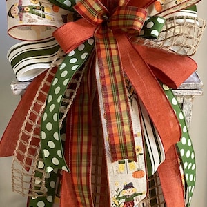 Large Fall Wreath Bow, Rust & Green Thanksgiving Bow, Autumn Wreath Bow