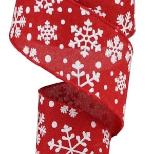 10 Yards Red & White Snowflake Wired Ribbon, Snowflake Christmas Wired Ribbon for Wreaths, Christmas Craft Ribbon 2.5”