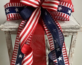 Patriotic Bow, 4th of July Bow, July 4th Decoration, Memorial Day Bow, Patriotic Wreath Bow, USA Bow, Star Bow, Patriotic Bow for Wreath