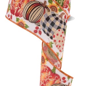 10 Yards Fall Pumpkins on Check Wired Ribbon, Fall Pumpkin Wired Ribbon for Wreaths, Black & Orange Pumpkin Ribbon, Fall Craft Ribbon 2.5”