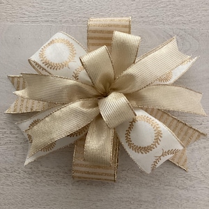 Christmas Bow, Christmas Wreath Bow, Gold Christmas Bow, Gold Christmas Decor, Cream and Gold  Christmas Decor, Christmas Door Hanger Bow,