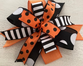 Halloween Wreath Bow: Orange, Black, and White Wired Ribbon